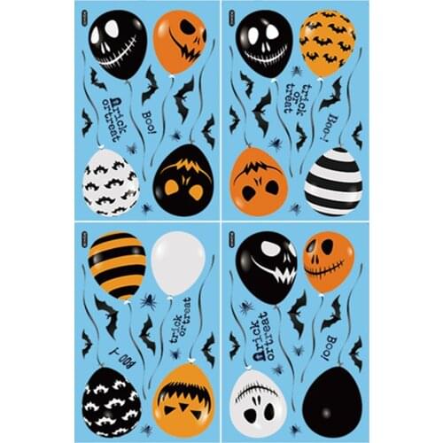 Wall Stickers Skull Wallpaper Terror 4pcs/ Set ForParty Ghost DIY New Haunted House Prop Balloon Scarecrow Glass Door Decoration