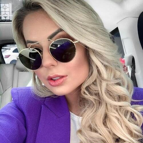 New Fashion Vintage Metal Round Sunglasses Women Single beam Round Mens Glasses Transparent Street Shades Eyewear UV400