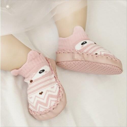 Toddler Baby Shoes soft sole Newborn Infant First Walker cartoon owl fox cute animals home sock shoe with PU leather rubber sole
