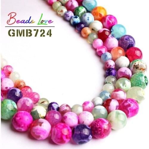 Wholesale Natural Colorful Fire Dragon Veins Agates Stone Round Beads for Jewelry Making 6 8 10mm Diy Bracelet Necklace 15 Inch