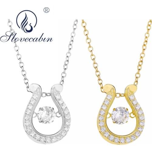 Slovecabin Famous Japanese Gold Silver Horseshoes Necklace 100% Real 925 Sterling Silver AAA Zircon Top Quality Men CZ Jewelry