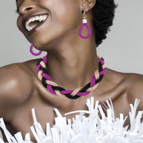 Trendy exaggerate Colorful Twisted Metal Mesh Thick Necklace Drop Dangle Ear Hook decoration Set for Women Party Wedding 2020