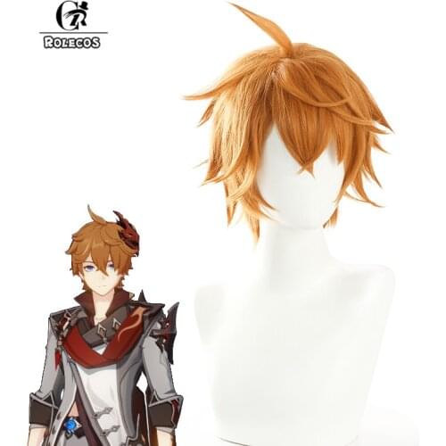 ROLECOS Tartaglia Cosplay Wig Game Genshin Impact Tartaglia Cosplay Wig Men 25cm Headwear Short Synthetic Hair Heat Resistant