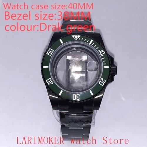 Suitable for NH35 NH36 Miyota 8215 40mm 904L stainless steel case, transparent black back cover, with bezel,Drak green
