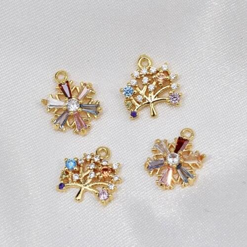 Zircon Pendant Copper Plated 18K Gold Diamond Tree Snowflake Charms 4pcs/lot For DIY Fashion Jewelry Making Finding Accessories
