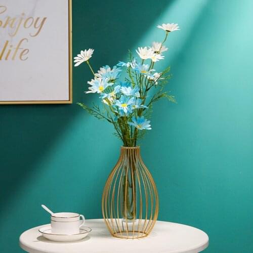 Simple Iron Frame Glass Vase Flower Pot Flower Stand Bottle Transparent Arrangement Office Home Decoration Crafts