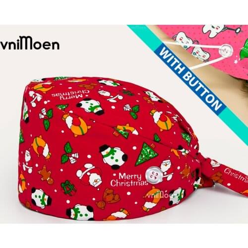 Christmas series women and men printing caps Working Cap with Sweatband Adjustable Tie Back surgery cap Hats for Women Men nurse