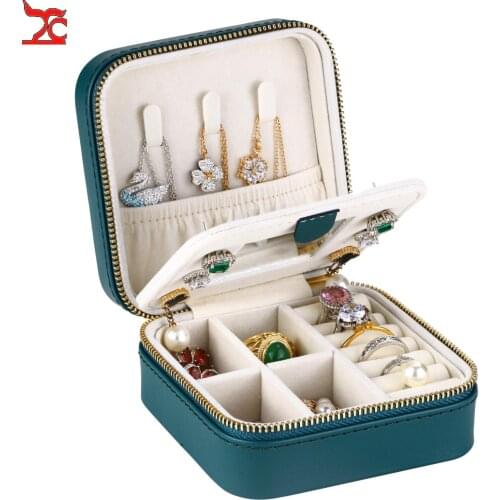 Jewelry Storage Box Portable Double-Layer Zipper Bag High-Grade Diamond Pattern Material Earring Cosmetics Jewelry Box Joyero