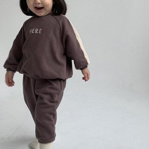 2021 Children Krea Clothes Set for Girls Korean Kids Boys Cotton Tracksuit Toddler Sweatshirt Tops Pants Vacation Outfits