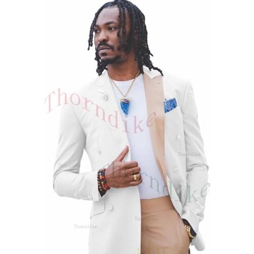 Thorndike Mens Wedding Party White Slim Fit Suits 2 Piece Jacket and Pants Set for Groom Marriage Tuxedo Formal Business T1327