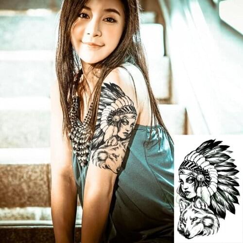 Waterproof Temporary Tattoo Sticker Totem Wolf Feather Hat Indians Fake Tattoo Flash Hand Arm Leg Tattoo for Women Men