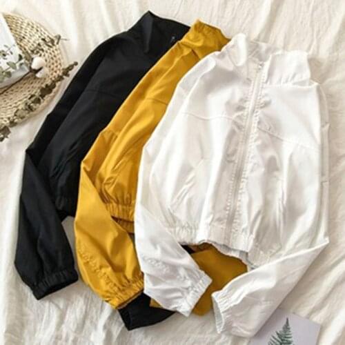 2021Spring Autumn Fashion Women Bomber Women Jacket Pocket Zipper Short paragraph thin sectionCasual Sun Protection Outwear