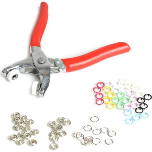 100Sets 9.5mm Prong Ring Press Studs Snap Fasteners Baby Clothing Buttons Dummy Clip + Hand press Plier