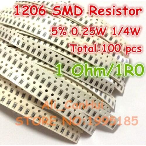100pcs/lot 1206 5% 1 Rohm 1R 1R0 1/4W 0.25W SMD Resistor 3.2*1.6mm
