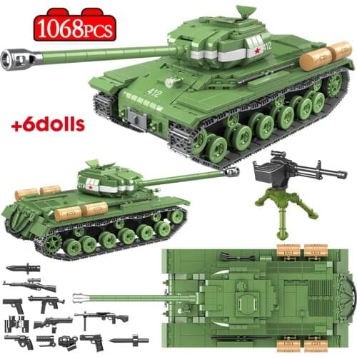 1068pcs City Military Police Tiger Tank Model Building Blocks WW2 Weapons Tracked Vehicle Soldier Figures Bricks Toys For Boys