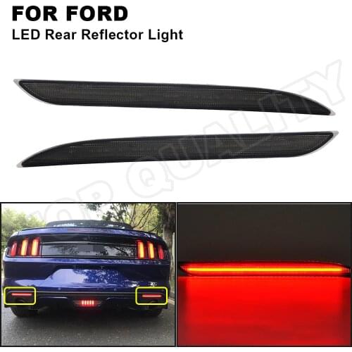 2X Smoked Lens For Ford Mustang 2015 2016 2017 LED Rear Side Marker Lamps Bumper Reflector Red Brake Tail Lights FR3B-17A848-A