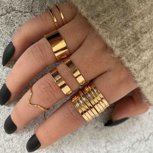 5Pcs/Set Fashion Punk Adjustable Round Spring Ring Set for Women Bohemia Vintage Metal Knuckle Finger Rings Jewelry