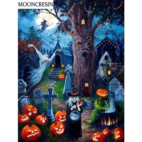 5D Diy Full Square Diamond Painting Castle Pumpkin 3D Embroidery Cross Stitch Diamond Mosaic Art Needlework Halloween Decoration