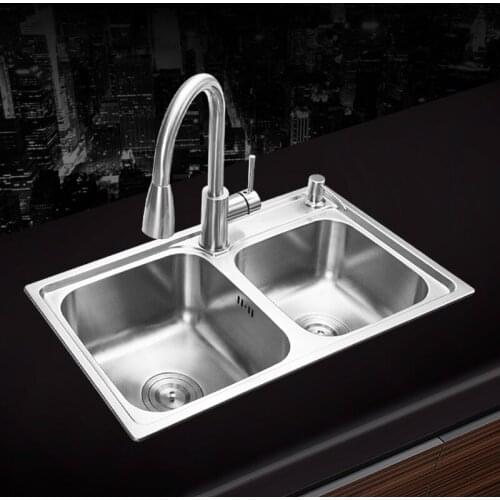 680*390*220mm) 304 Stainless steel undermount kitchen sink set double Kitchen Sink+Strainer Set & Rinse Basket& Soap Dispenser