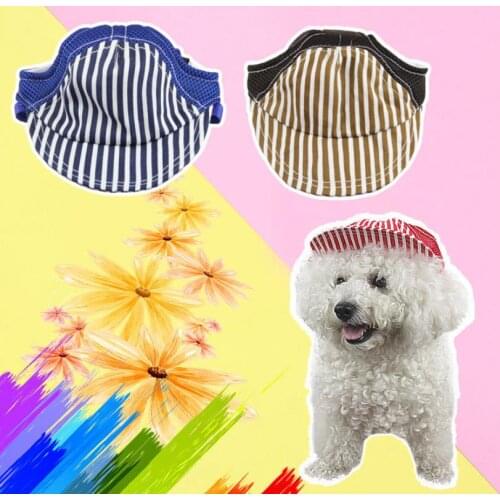 Stripe Sunny Dog Baseball Cap Small Medium Large Animal Pet French Bulldog Terrier Schnauzer Hat For Cat Puppy Hair Accessories