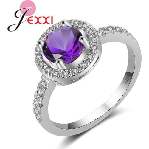 Shiny Purple Crystal 925 Sterling Silver Fashion Rings For Women Girls Wholesale Wedding Band Lovers Fashion Jewelry
