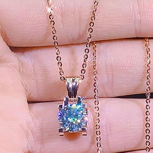 10K Rose Gold Women Pendants Necklaces Moissanite Diamond 0.5 1 2 3 4 5 Carat Round Wedding Anniversary Engagement Party Gift
