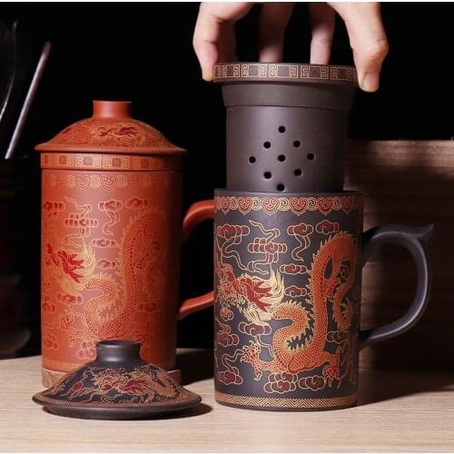 Yixing Handmade Purple Clay Pu'er Tea Cup with Filter Ceramic Cups Office Water Cups Gift Travel Kung Fu Tea Set Drinkware