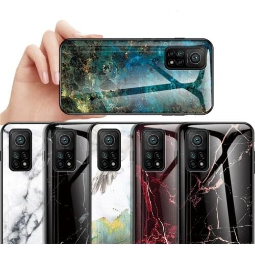 Marble Tempered Glass Case For Xiaomi 10T Pro Slim Paint Cover Silicone Frame Hard Glass Back Cases For Mi 10 T Pro Back Coques