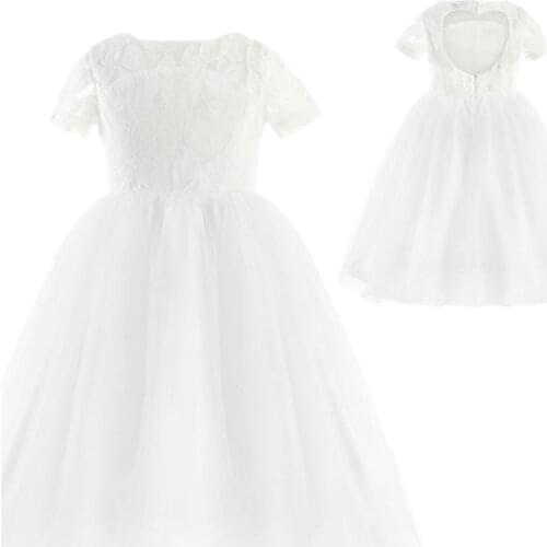 Flower Girl Dresses For Wedding Kids White Floral Lace Princess Dress For Girls Pageant First Communion Evening Party Dress