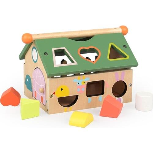 Wooden Montessori Childrens Geometric Shape Box Smart House Digital House Shape Matching Intelligence Box Baby Educational Toys