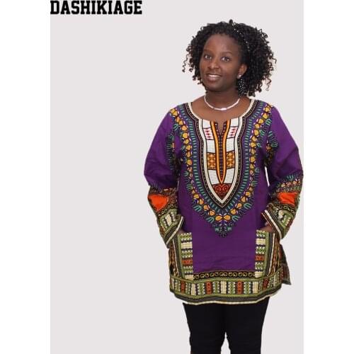 Purple Girls Full Shirt Autumn Fashion Cotton Long Sleeve Floral T-shirt with Pockets