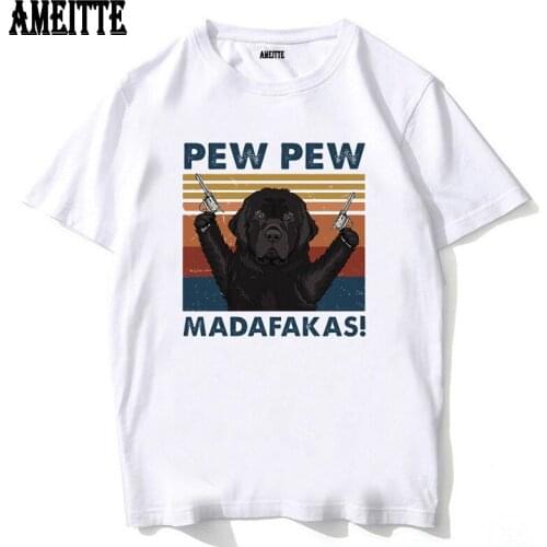 New Men Short Sleeve Newfoundland Pew Pew Madafakas Vintage Funny T-Shirt Save The Animal Print Boy Casual Top Hip Hop White Tee