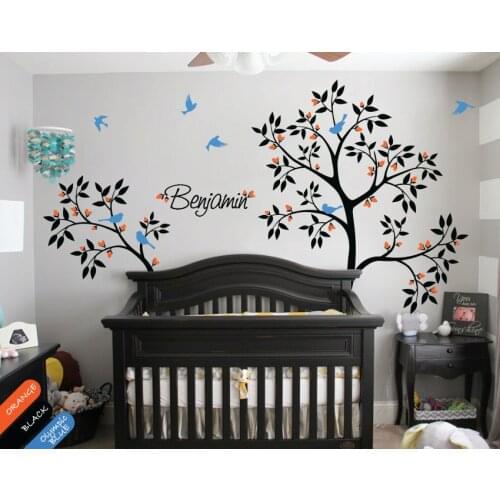 Custom Personalized Any Name With Large Beauty Nursery Tree Wall Decals Kids Baby Bedroom Lovely Decoration Vinyl Wall Mural T-7