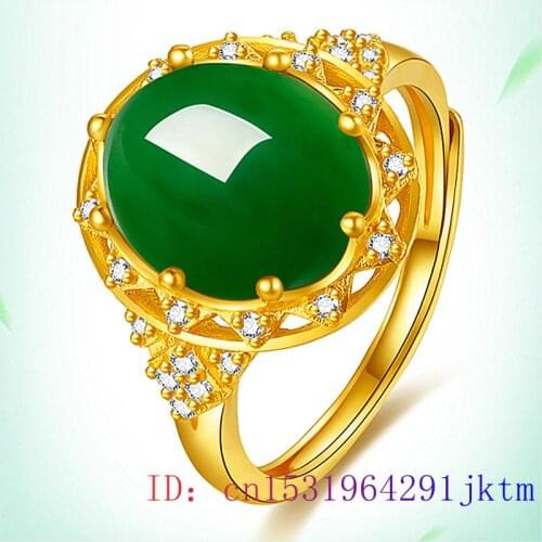 Green Jade Ring Crystal Natural Zircon Women Fashion Amulet Chalcedony Charm Jewelry Gemstone Gifts 925 Silver