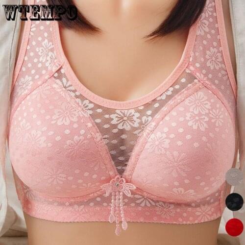 Lace Plus Size Bras Women Seamless Push Up Bra Wide Straps Underwear Mesh Breathable Soft Sexy Thin Wirel Free Large Brassiere