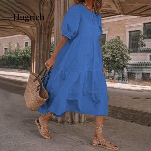 Summer Dress Vintage Sexy Lantern Sleeve Mid-Calf Dress Beach Bohemian Womensummer Sundress 2021 Casual Vestido Plus Size
