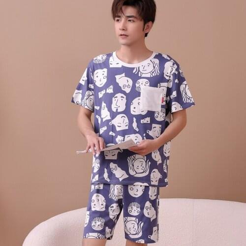 Summer Short Sleeve Pijama+Elastic Shorts Home Suit Pyjamas Plus Size Leopard Print Pajamas For Men Casual Cotton Pajama Sets