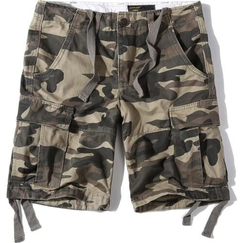 2021 Summer New Mens Camouflage Shorts Multi-Pockets Cargo Pants 100% Cotton Overalls Casual Loose Shorts