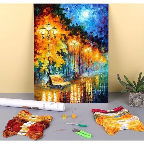 Blue Moon Night Printed Canvas 11CT Cross Stitch Full Kit DIY Embroidery DMC Threads Handmade Sewing Handicraft Decor
