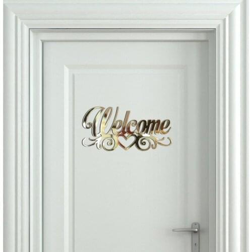 Welcome Sign with Heart Style Family Door Plates Acrylic Mirror Wall Sticker Design with Self-adhesive Glue Home Decor