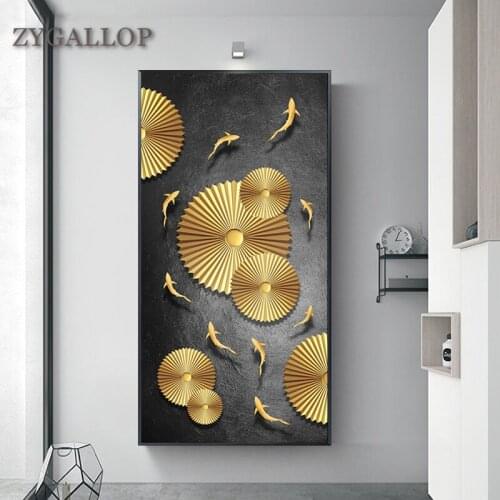 Black Gold Wall Art Picture Abstract Carp Canvas Painting Modern Wall Pictures for Living Room Scandinavian Posters Prints Mural