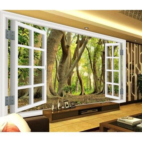 Papel parede mural wallpaper window forest 3d room wallpaper landscape 3d wallpaper mural