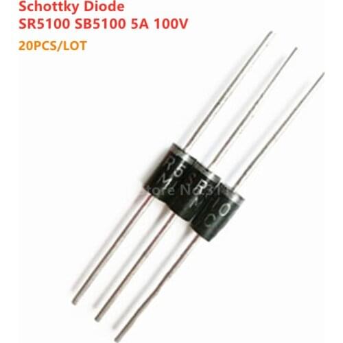 20PCS/LOT SR5100 SB5100 5A 100V DO-27 SB5100 Schottky Diode New