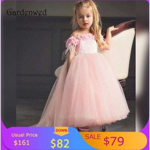Adorable 3 D Flowers Pink 2020 Flower Girl Dresses Puffy Tulle Girl Wedding Party Dresses Vestido Flores