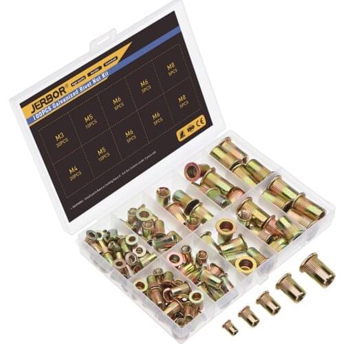 100pcs M3 M4 M5 M6 M8 Zinc Plated Carbon Steel Knurled Nuts Rivnut Flat Head Threaded Rivet Insert Nutsert Cap Rivet Nut