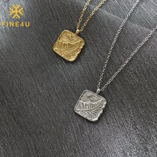 FINE4U N873 Stainless Steel Plant Fern Pendant Necklace Trendy Fashion Protect Environment Jewelry