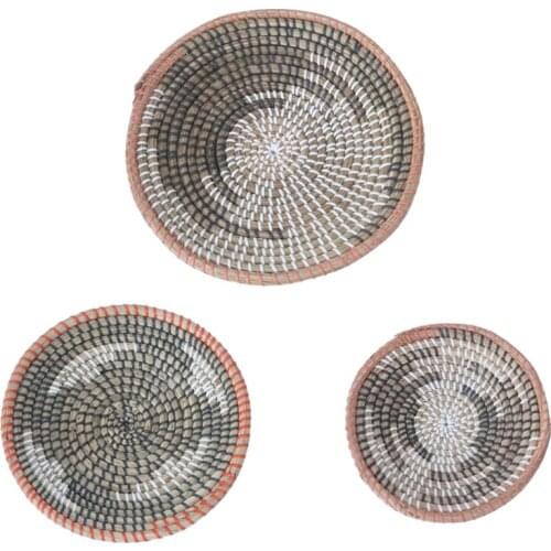 3pcs Boho Woven Wall Basket Decor Handmade Seagrass Hanging Decorative Trays Fruit Dessert Plate for Living Room Bedroom Kitchen