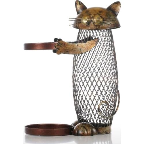E7CB Cat Shaped Wine Bottle Bracket Metal Sculpture Wine Rack Holder Practical Sculpture Wine Stand Shelf Desktop Iron Ornaments