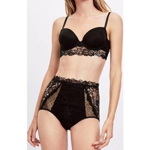 Sexy Deep V Pull-up Pull-up Bra Set with Steel Ring, Removable Chest Pad, Lace See-through Bra and Panty Set Womens Lingerie