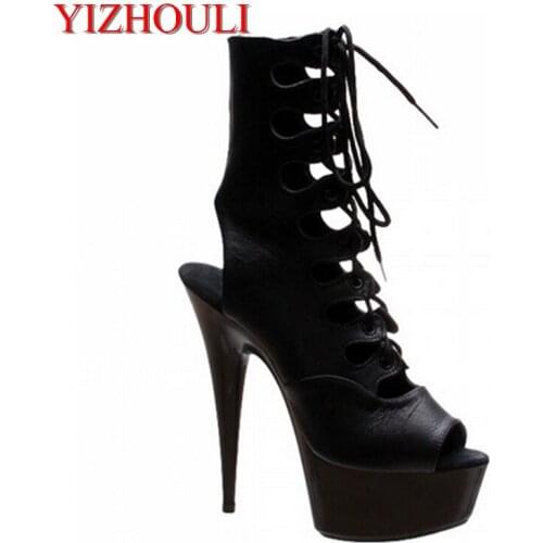 Postage 2018 Sexy Front Open Toe Strap Cool Boots Fashion 15cm Ultra High Thin Heels Boots 6 Inch Heel Classic Short Boots